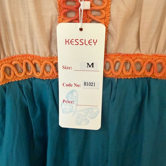New W Tag Kessley Sun Dress Womens Sleeveless Medium Tiered Layers Orange Green - Picture 6 of 7